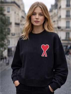 Authentic AMI Paris Ami De Coeur Heavyweight Fleece Sweatshirt Black M /L unisex